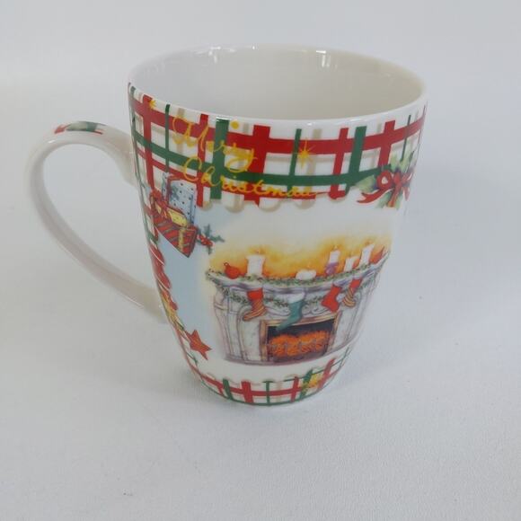 VTG All For You‎ Holiday Coffee Cup Mug Fireplace Stockings USA - Picture 2 of 4